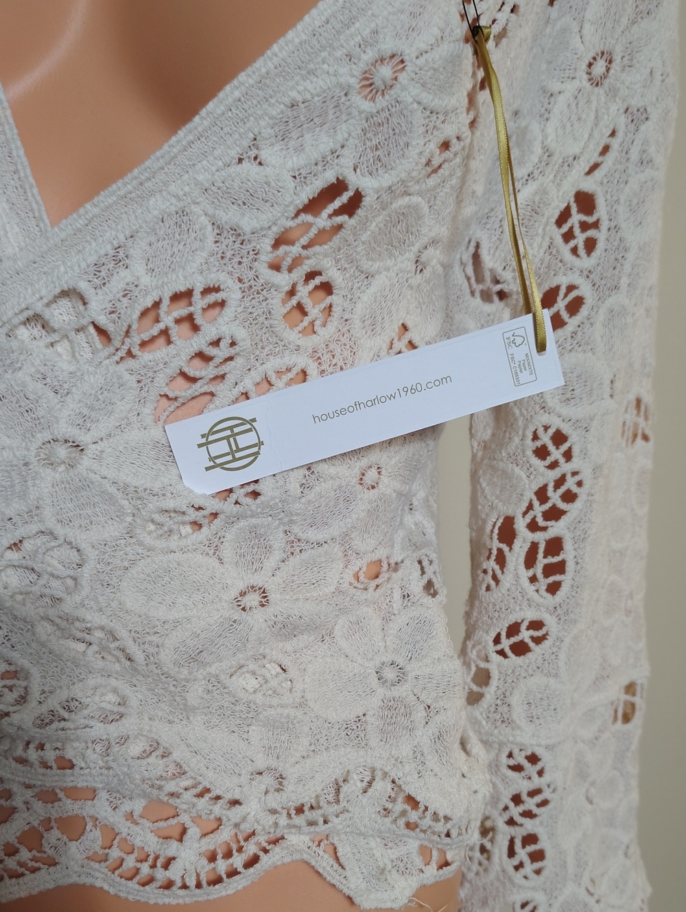 House of Harlow 1960 Boho Lace Cover-Up Wrap Top. One Size. 100% Cotton - Picture 12 of 14